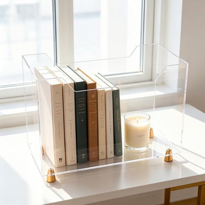 Acrylic Magazine Holder, Crystal Clear Magazine Rack Floor with Metal Feet, Files Newspapers Book Organizer for Bathroom, Living Room, Home Office