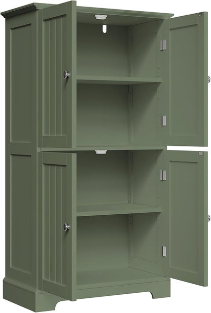 ChooChoo Bathroom Floor Cabinet, Modern Bathroom Storage Cabinet with 4 Doors and Adjustable Shelves, Freestanding Cupboard for Living Room, Green