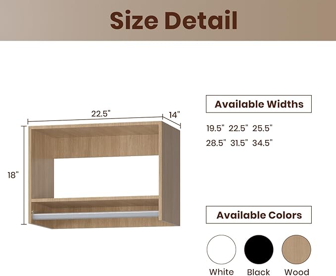 ROOMTEC 22.5" Tall Hanging Closet Unit, Modular Closet System with Hanging Rod, Wardrobe Organizer for Bedroom or Walk-in Closet, Wall Mounted, Customizable Clothes Storage Unit, Wood