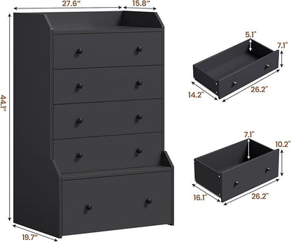 ADORNEVE 5 Drawer Dresser for Bedroom,Tall Black Chest of Drawers,Large Modern Vertical Dresser for Living Room,Hallway, Closet