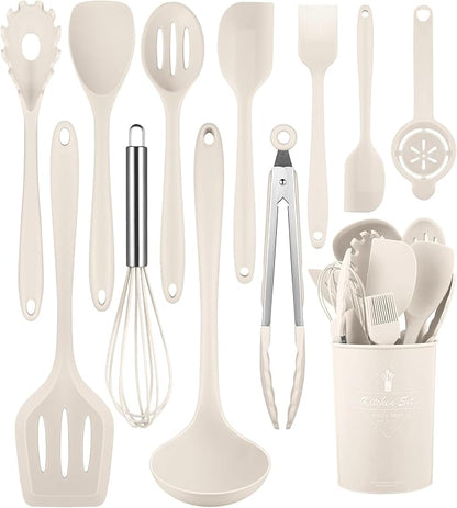 Kitchen Utensils Set-12 Pieces Silicone Cooking Utensils Set (Dishwasher Safe) 392°F Heat Resistant Spatula Set, Nonstick Cookware