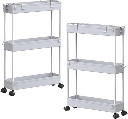SPACELEAD 2-piece Set Slim Storage Cart 3 Tier,Bathroom Organizer Rolling Utility,Mobile Shelving Unit Slide Out for Office, Kitchen, Laundry Room & Narrow Places