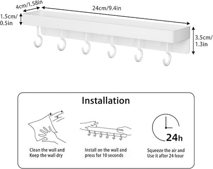 niffgaff White Key Holder Wall Mount, Stainless Steel Self Adhesive Hooks Rack with Shelf, No Drill Key Hanger for Door and Wall