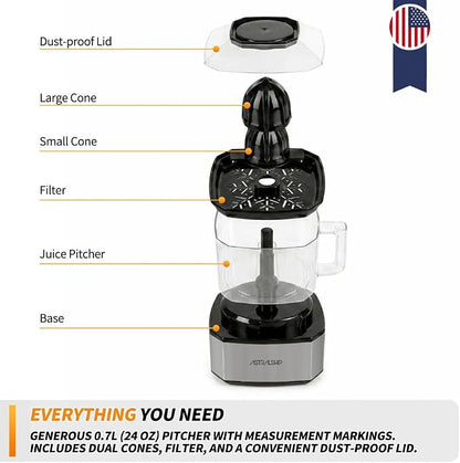 Astralship Citrus Juicer Machine Electric Orange & Lemon Squeezer with Stainless Steel Base, 24oz Pitcher, Pressure-Activated, 2 Cones & Pulp Filter for Orange, Lemon, Grapefruit Juice
