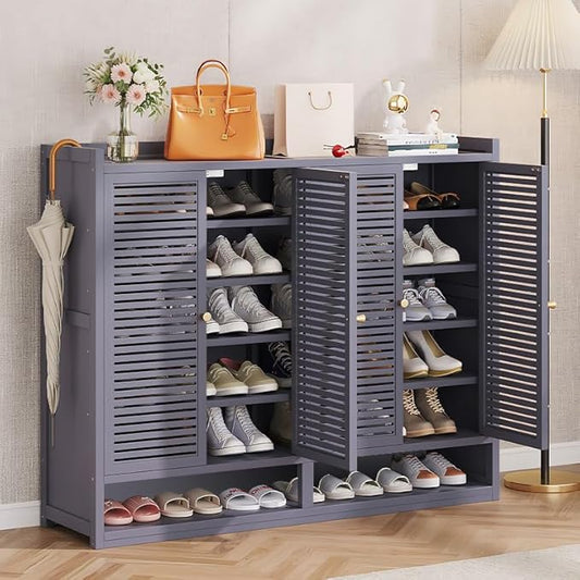 Bamboo Shoe Cabinet, 7-Tier Shoe Storage Cabinet with Doors, Freestanding Bamboo Shoe Rack Organizer with Shelves for Entryway, Hallway, Closet, Living Room
