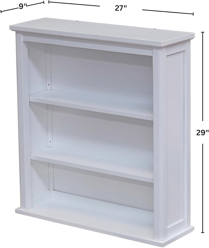 Dorset Wall Mounted Bath Storage Cabinet, 27 in. W x 29 in. H, White, Two Open Shelves, Zinc Metal Hinges, Easy Mount French Cleat System, Ideal for Bathroom Organization and Space Saving