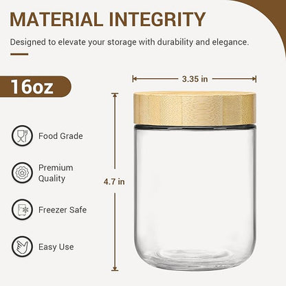 NETANY 4-pack 16oz Glass jars with Airtight Lids, Overnight Oats Containers with Bamboo Lids, Wide mouth Mason Salad jars, Glass Food Storage Containers for Snacks Yogurt Spice Sugar