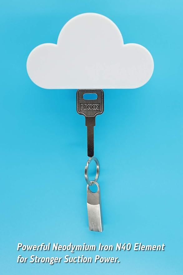 Meyerascal White Cloud Magnetic Key Holder for Wall, Strong Magnetic to Securely Hang Multiple Keys and Keychain, Novelty Cute Home Decorations, Easy to Install and Convenient to Use. (White)