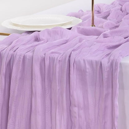Socomi 3pcs Lilac Purple Lavender Cheesecloth Table Runner Valentine's Day Boho Rustic Gauze 120 inch 10FT Cheese Cloth Runner for Wedding Party Baby Shower Birthday Home Decor Holiday Decorations