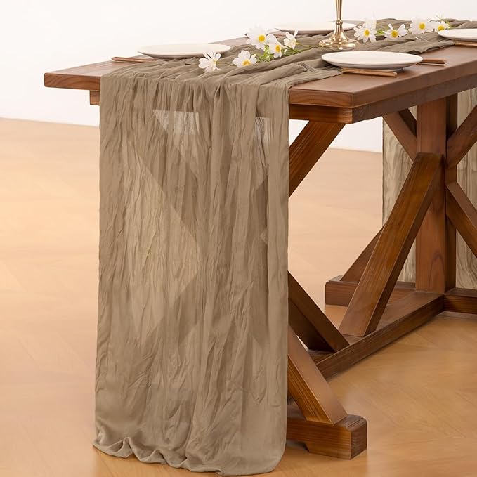 Socomi 15pcs Nude Brown Cheesecloth Table Runner Valentine's Day Boho Rustic Gauze 120 inch 10FT Cheese Cloth Runner for Wedding Party Baby Shower Birthday Home Decor Holiday Decorations