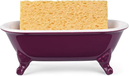 6.5" Ceramic Mini Decorative Clawfoot Bathtub Bar Soap Dish, Kitchen Sponge Holder and Shower Tray for Bathroom, 1 Pack(Burgundy)
