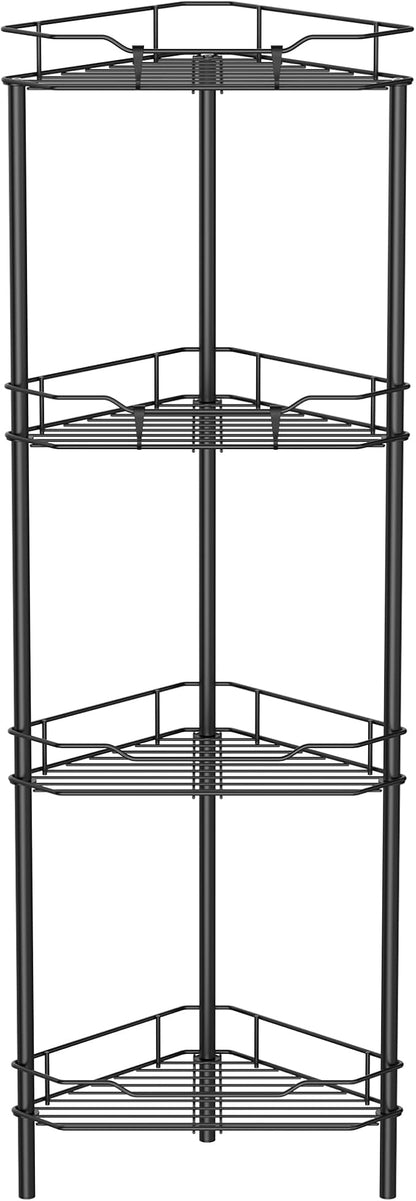 4 Tier Floor Standing Corner Shower Caddy Organizer Shelf with Hooks, Bathroom Shelves Stand Rack, Black