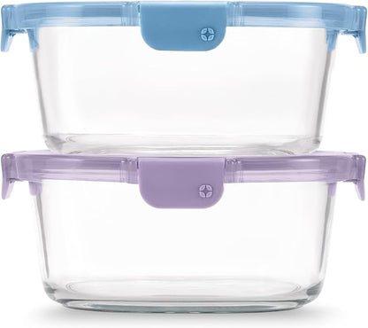 Ello Color Lock Glass Meal Prep Sets Leak-Proof Glass Food Storage Containers with Airtight BPA-Free Plastic Lids, Dishwasher, Microwave, and Freezer Safe