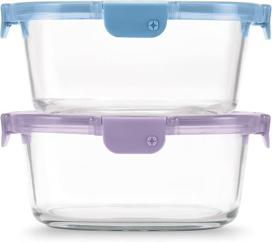 Ello Color Lock Glass Meal Prep Sets Leak-Proof Glass Food Storage Containers with Airtight BPA-Free Plastic Lids, Dishwasher, Microwave, and Freezer Safe