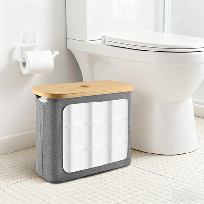 Toilet Paper Basket, Toilet Paper Storage with Lid for 12 Rolls, Collapsible Bathroom Toilets Papers Holder Organizer, Extra Toilets Roll Storage(Color:Grey)