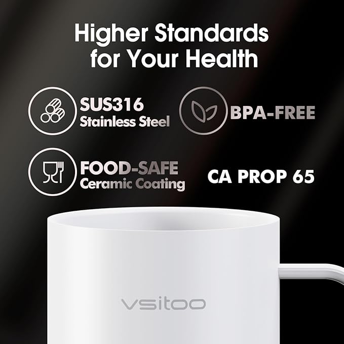Vsitoo S3 Pro 14oz Smart Self Heating Coffee Mug,Heated Coffee Mug with Auto-Sensing AI Heats Drinks to 120-150°F Hands-Free.Perfect for Home/Office,Ideal Gift fo Men/Women，White