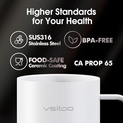 Vsitoo S3 Pro 14oz Smart Self Heating Coffee Mug,Heated Coffee Mug with Auto-Sensing AI Heats Drinks to 120-150°F Hands-Free.Perfect for Home/Office,Ideal Gift fo Men/Women，White