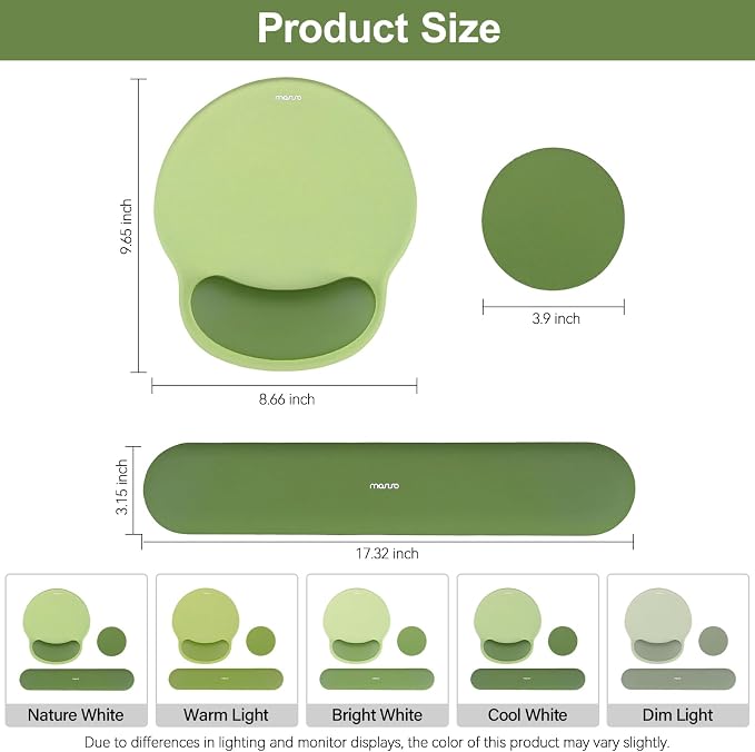 MOSISO Wrist Rest Support for Mouse Pad&Keyboard Set, Circle Curved Ergonomic Mousepad&Coaster Non-Slip Base Home/Office Pain Relief&Easy Typing Pad with Soft Cloth&Silicone Lining, Olive Green