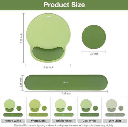 MOSISO Wrist Rest Support for Mouse Pad&Keyboard Set, Circle Curved Ergonomic Mousepad&Coaster Non-Slip Base Home/Office Pain Relief&Easy Typing Pad with Soft Cloth&Silicone Lining, Olive Green