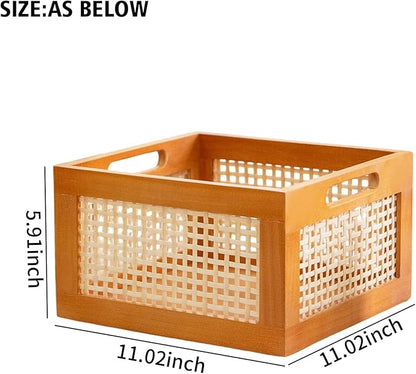 JLKIMZVO Wood Frame Storage Basket Storage Cubes Basket Organizer for Home and Office Closet（size：Middle
