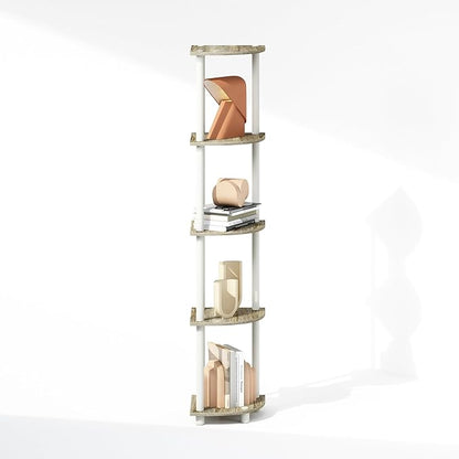 Furinno Turn-N-Tube Storage Shelves, 5-Tier Book Shelf, Corner Shelf, Toolless Open Shelves, for Organization and Storage, Living Room, Home Office, Hallway, Bedroom, Sonoma Oak