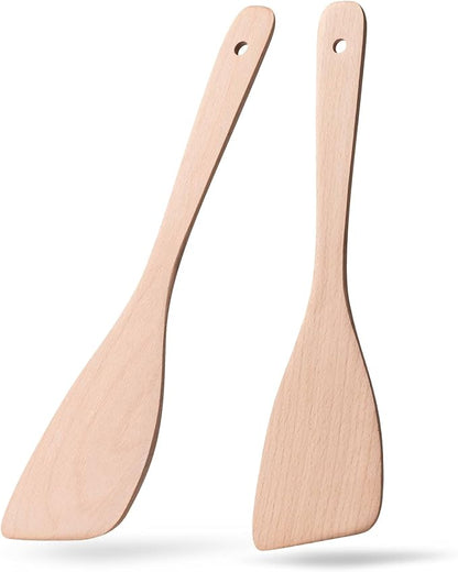 2PCS Wooden Spatulas for Cooking,12.8inch Uncoated Beech Wood Turners for Frying,Non-Scratch Wood Bevel Spurtle for Pan & Wok,Wooden Cooking Utensils for Non Stick Cookware,Long Handle Scraper