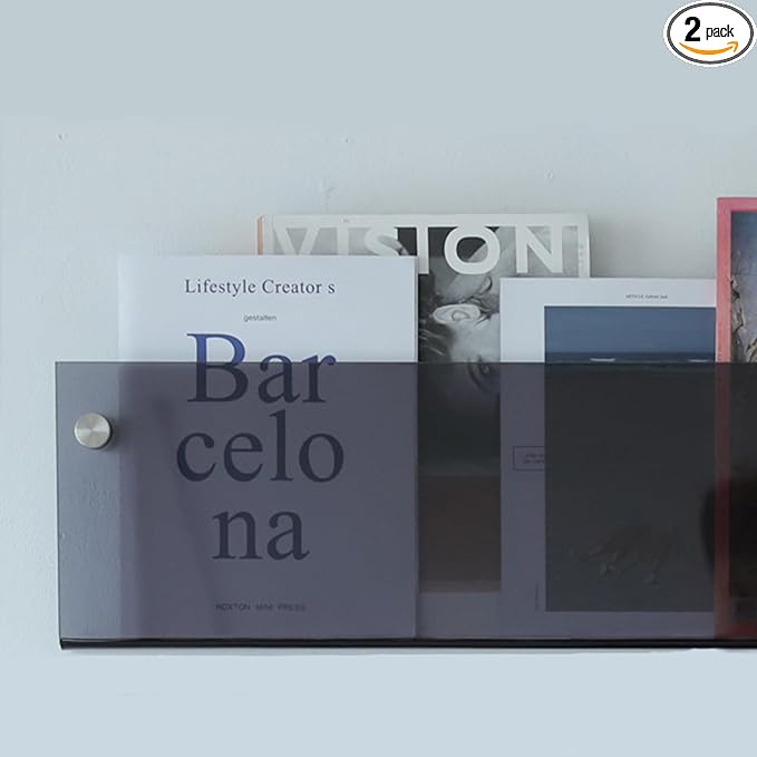 ROYALITA 2-Pack Acrylic Magazine Holder Brochure Holder, 17" Record Holder Magazine Rack, Fashion Hanging Bookshelf Literature Storage Rack for Waiting Room, Living Room, Office, Gray