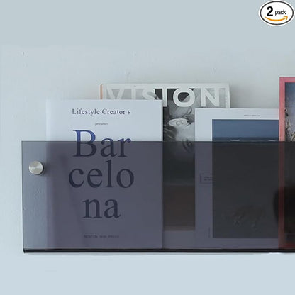 ROYALITA 2-Pack Acrylic Magazine Holder Brochure Holder, 17" Record Holder Magazine Rack, Fashion Hanging Bookshelf Literature Storage Rack for Waiting Room, Living Room, Office, Gray