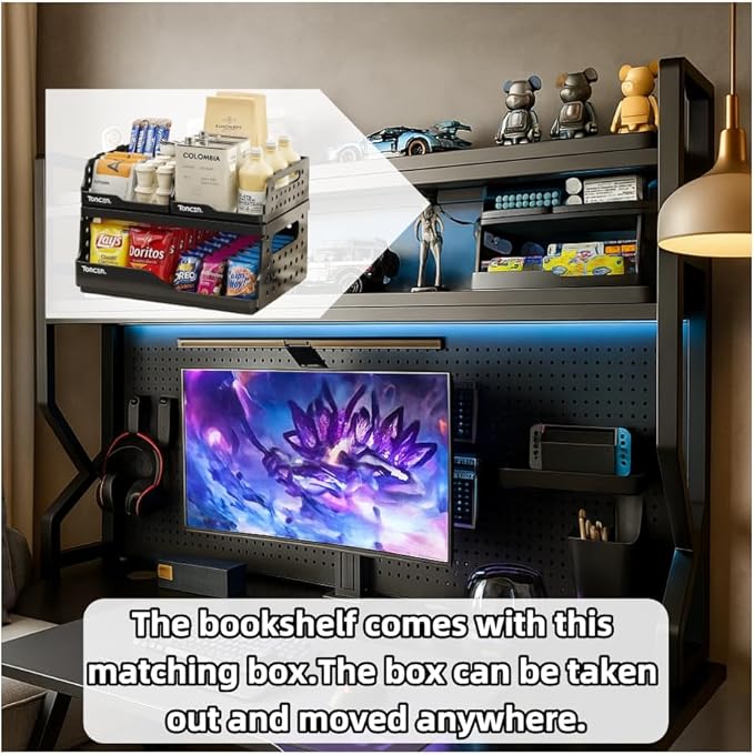 Desktop Hutch Bookshelf,Many Gifts,Metal Desktop Bookcase with pegboard, Desk Shelf Black, Countertop Storage Organizer Rack for Dorm or Office,Desktop Shelves(Black, 45.3" Lx9.9 Wx39 H)