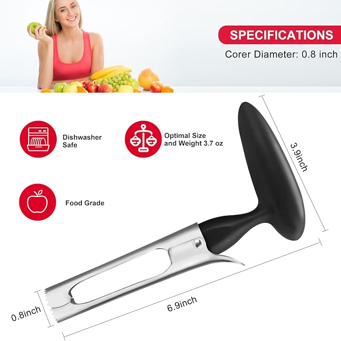 SCHVUBENR Premium Apple Corer Tool - Easy to Use and Clean - Sturdy Apple Core Remover with Sharp Serrature - Stainless Steel Corers for Apple and Pear - Core Fruits with Ease(Black)