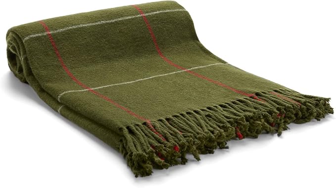 Arus Acrylic Highlands Collection Queen Size Tartan Plaid Design Throw Blanket Green-Olive, 60x80 inches