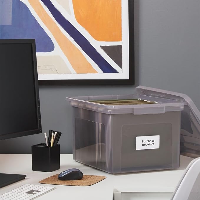 STAPLES File Box Plastic File Box Snap, Letter/Legal Size, Frost Gray, 4/Carton
