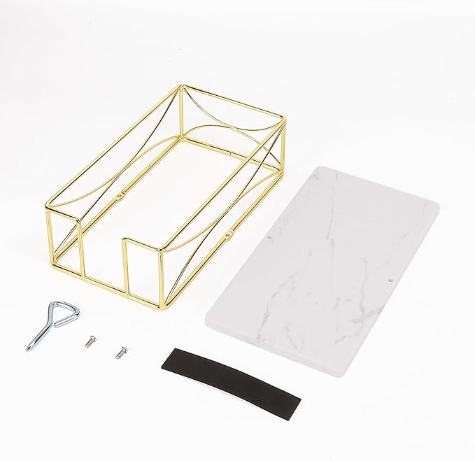Livabber Guest Napkin Holder, Metal Bathroom Paper Hand Towel Storage Modern Napkin Tray Caddy for Countertop, Table Kitchen, Dinning Room (Gold, Marble Base)