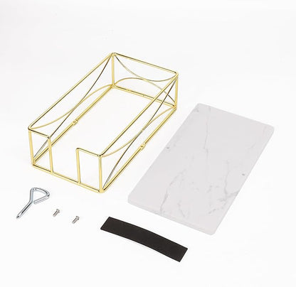 Livabber Guest Napkin Holder, Metal Bathroom Paper Hand Towel Storage Modern Napkin Tray Caddy for Countertop, Table Kitchen, Dinning Room (Gold, Marble Base)