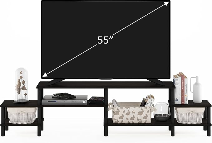 Furinno BESI TV Stand, No Tools Assembly Industrial Style Entertainment Center, TV Console for TV up to 46 Inch, for Living Room, Bedroom, Dark Oak
