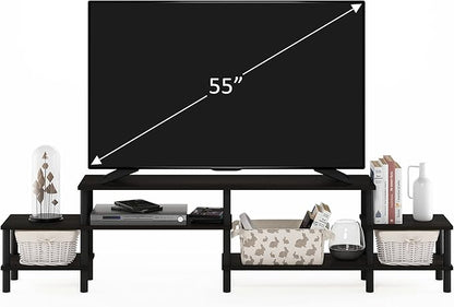 Furinno BESI TV Stand, No Tools Assembly Industrial Style Entertainment Center, TV Console for TV up to 46 Inch, for Living Room, Bedroom, Dark Oak