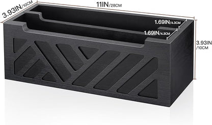 MINCORD Mail Organizer Mail Holder Countertop with 2 Slots, Wood Mail Basket for Wall Table Desk, Envelope Bill Holder for Home Office Decor (Black-2)