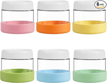 JohnBee 6-Pack 8 oz Glass Overnight Oats Containers with Airtight Lids and Silicone Sleeves - Wide Mouth Jars for Salad, Yogurt, pickles, Snacks, Spice & Sugar - Leakproof Glass Food Storage Jars