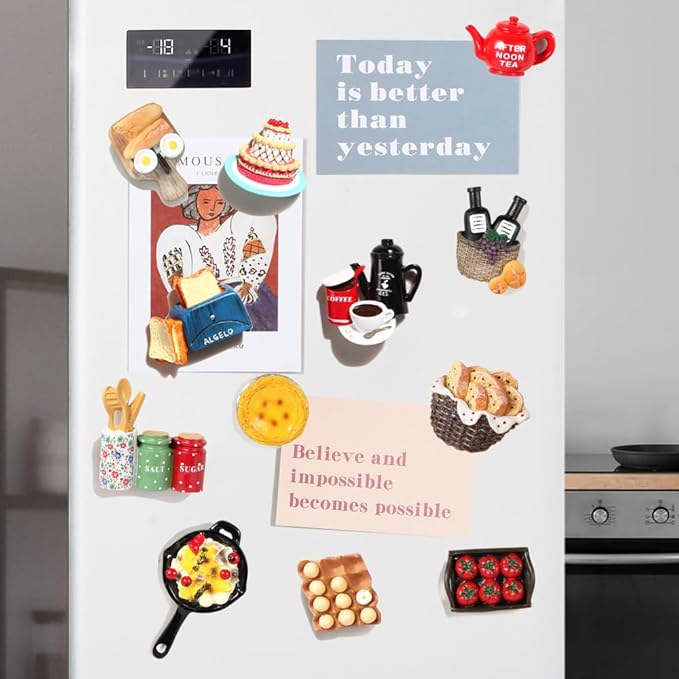 12pcs Cute Food Fridge Magnets for Fridge Cute Magnet Refrigerator Stickers for Kitchen Magnet Decorative Strong Resin Fun Magnets Home Decor Office