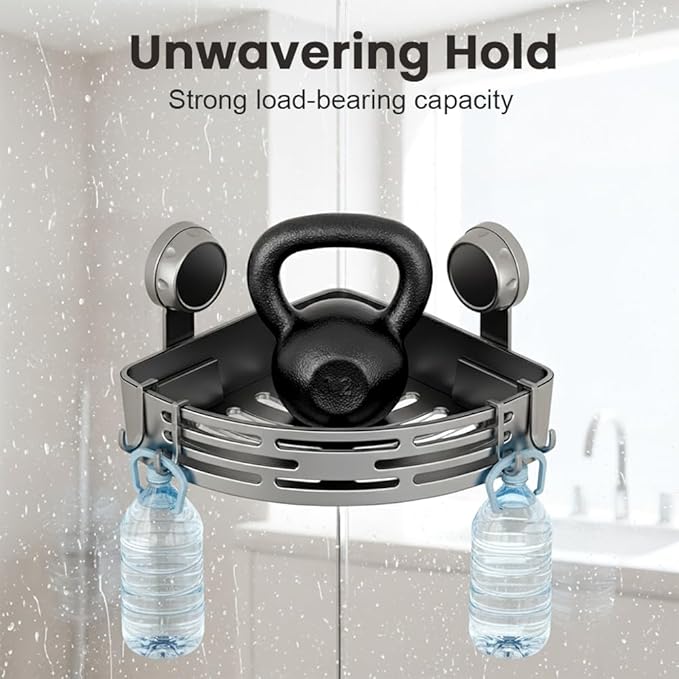 Triangle Suction Cup Corner Shelves No Drilling Bathroom Storage Rack, 2026 New Corner Shower Shelf Suction Cup Shower Caddy Corners Organizer Storage Rack Adhesive with Towel Bar (Black three-layer)