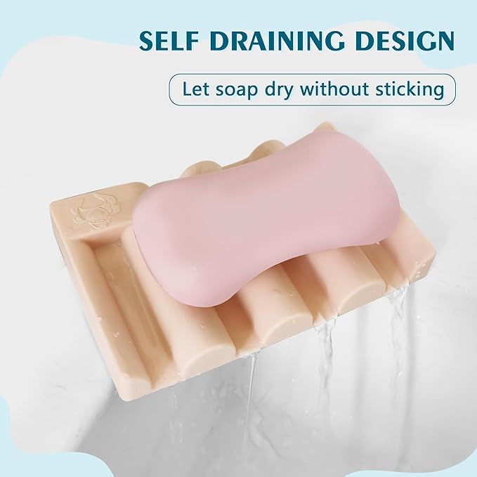 Silicone Soap Dish,Self Draining Soap Holder Perfect for Shower,Bathroom Sink,Kitchen Sink & Travel,Non-Slip Bar Soap Holder Extend Soap Life,Keep Soap Bars Dry & Easy Cleaning Pink-1Pcs