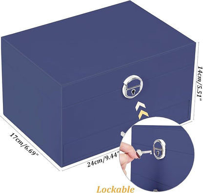 QBestry Earring Jewelry Box for Women Girls Stud Organizers, 5 Layers Navy Jewelry Organizer Box with Lock Necklaces and Earrings Holder Jewelry Box with Earring Organizer for Women Girls Xmas Gifts