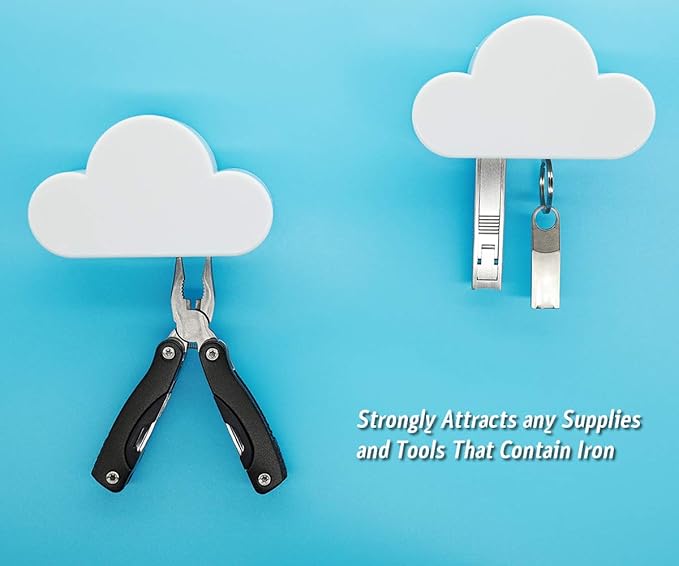 Meyerascal 2PCS White Cloud Magnetic Key Holder for Wall, Strong Magnetic to Securely Hang Multiple Keys and Keychain, Novelty Cute Home Decorations, Easy to Install and Convenient to Use.(2 White)