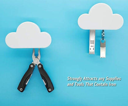 Meyerascal 2PCS White Cloud Magnetic Key Holder for Wall, Strong Magnetic to Securely Hang Multiple Keys and Keychain, Novelty Cute Home Decorations, Easy to Install and Convenient to Use.(2 White)