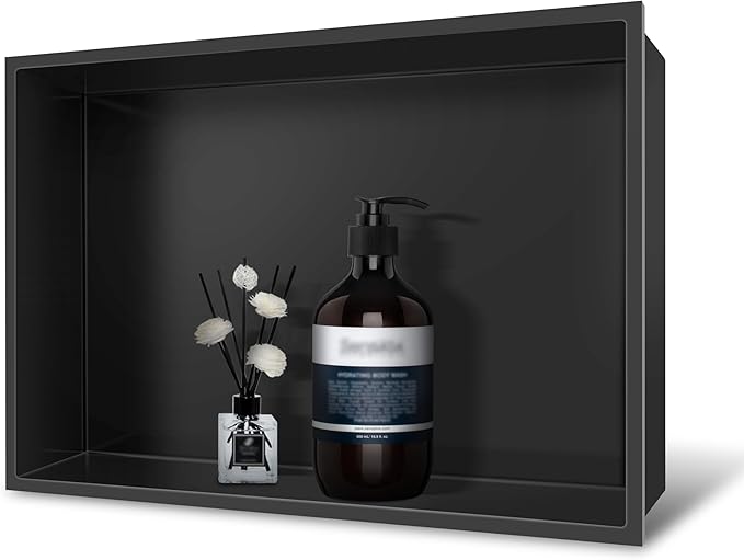 Shower Niche 18" X 12" Black, Stainless Steel Wall Niche Double Shelves Recessed Shower Shelf for Bathroom Storage, No Tile Needed Over Mount Installation
