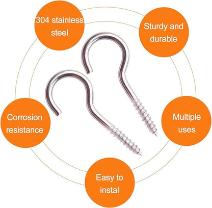 30 Pieces Stainless Steel Screw in Hooks for Hanging,Ceiling Hooks Cup Hook Screw for Hanging Christmas Lights LED Lights Outdoor Christmas Thanksgiving Decorations Indoor(Black,2.56")