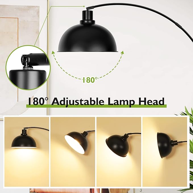 Arc Floor Lamps for Living Room, Modern Tall Standing Lamp Remote Control,Stepless Dimmable Black Floor Lamp with Hanging Dome Shade, Over Couch Arched Reading Lamp for Bedroom (Bulb Included)