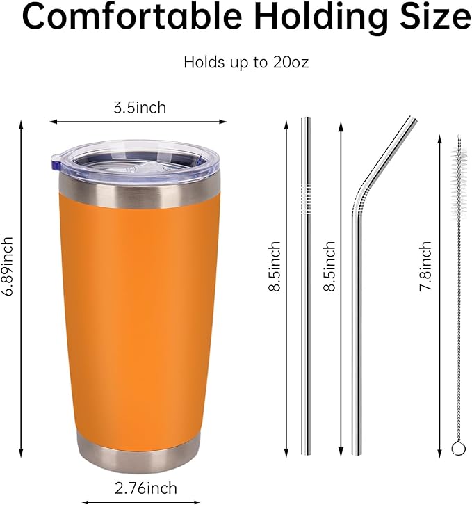 IEOVIEE 32 Pack, 20oz Stainless Steel Bulk Tumblers with Lids and Straws, Double Wall Insulated Travel Coffee Mug, Durable Powder Coated Tumbler Bulk Cup for Cold and Hot Drinks(Orange)