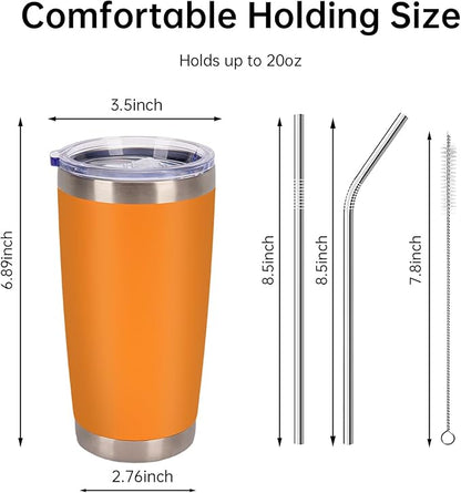 IEOVIEE 32 Pack, 20oz Stainless Steel Bulk Tumblers with Lids and Straws, Double Wall Insulated Travel Coffee Mug, Durable Powder Coated Tumbler Bulk Cup for Cold and Hot Drinks(Orange)