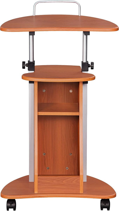 Adjustable Height Laptop Cart With Storage. Color: Woodgrain